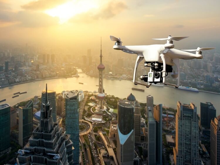 Drone flying over Shanghai