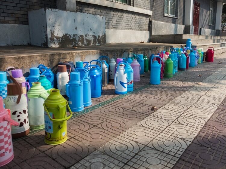 hot water bottles on the ground in China