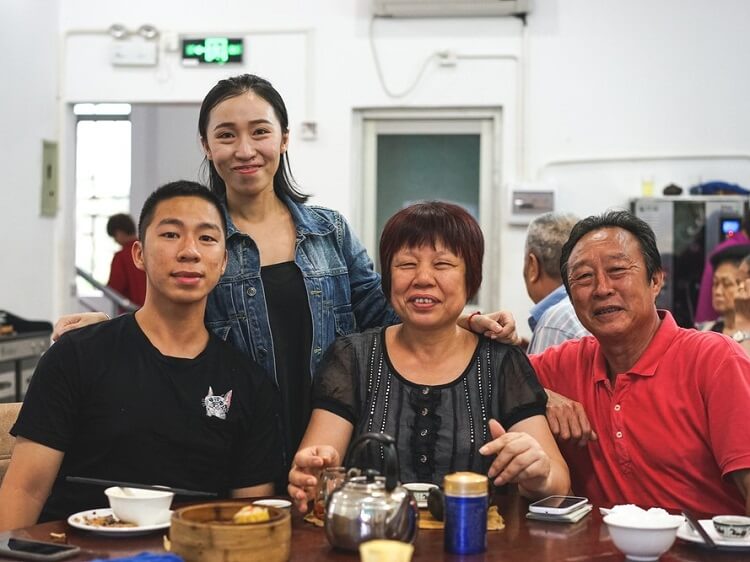 Chinese family celebrating Mid-Autumn Festival