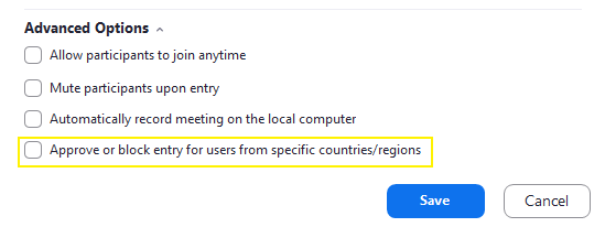 Zoom country checkbox