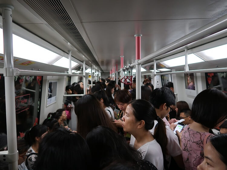 crowded subway train guangzhou