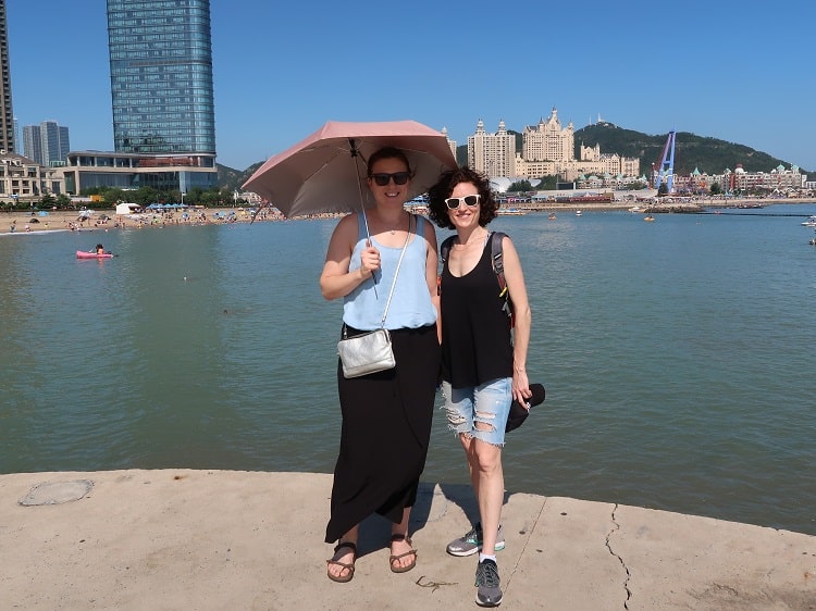 tourists at chinese beach in summer