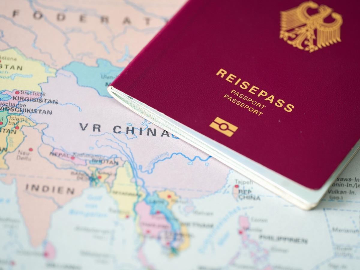 German passport on China map